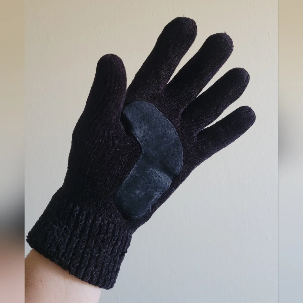 Isotoner Chenille Plush Lined Gloves with Leather Trimmed Palms, One Size
